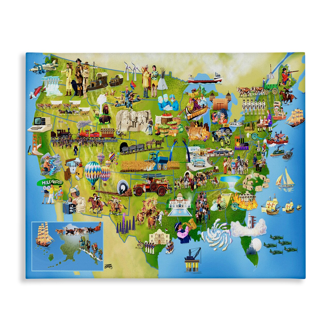 Stupell Industries US History Landmark Map Canvas By Joseph Burgess